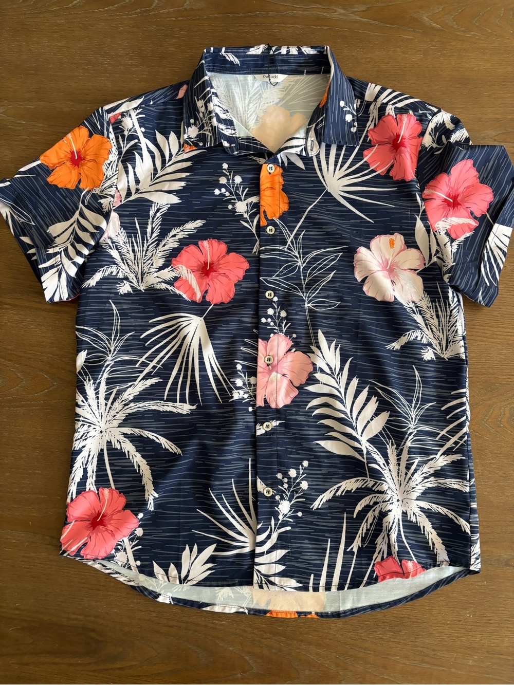 Men's Navy Floral Short-Sleeve Button-Down Shirt - Tropical Print